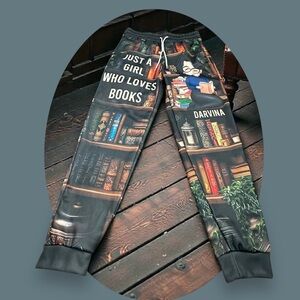 Wander Prints Just a Girl Who Loves Books Jogger Pants. Size: Medium